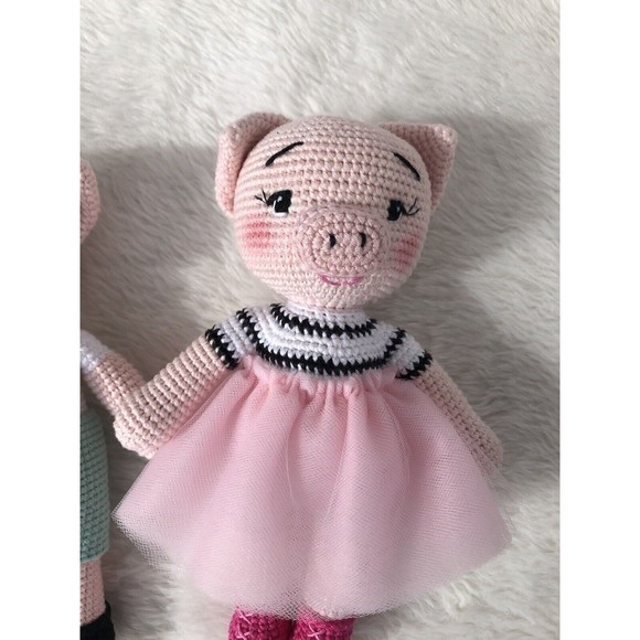 2 Piggy doll Couple, Handmade Dolls, Peggy’s Crochet, Baby Crochet Plush Toy - Picture 3 of 16